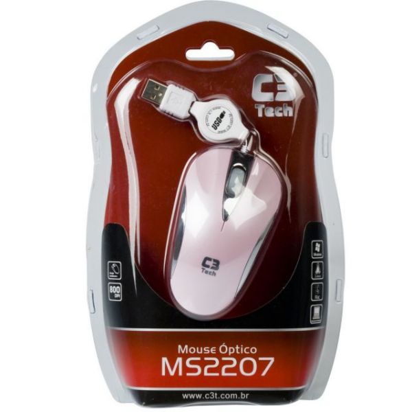 C3 Tech Mini Mouse Óptico Retrátil USB MS3209-2 PSI Rosa